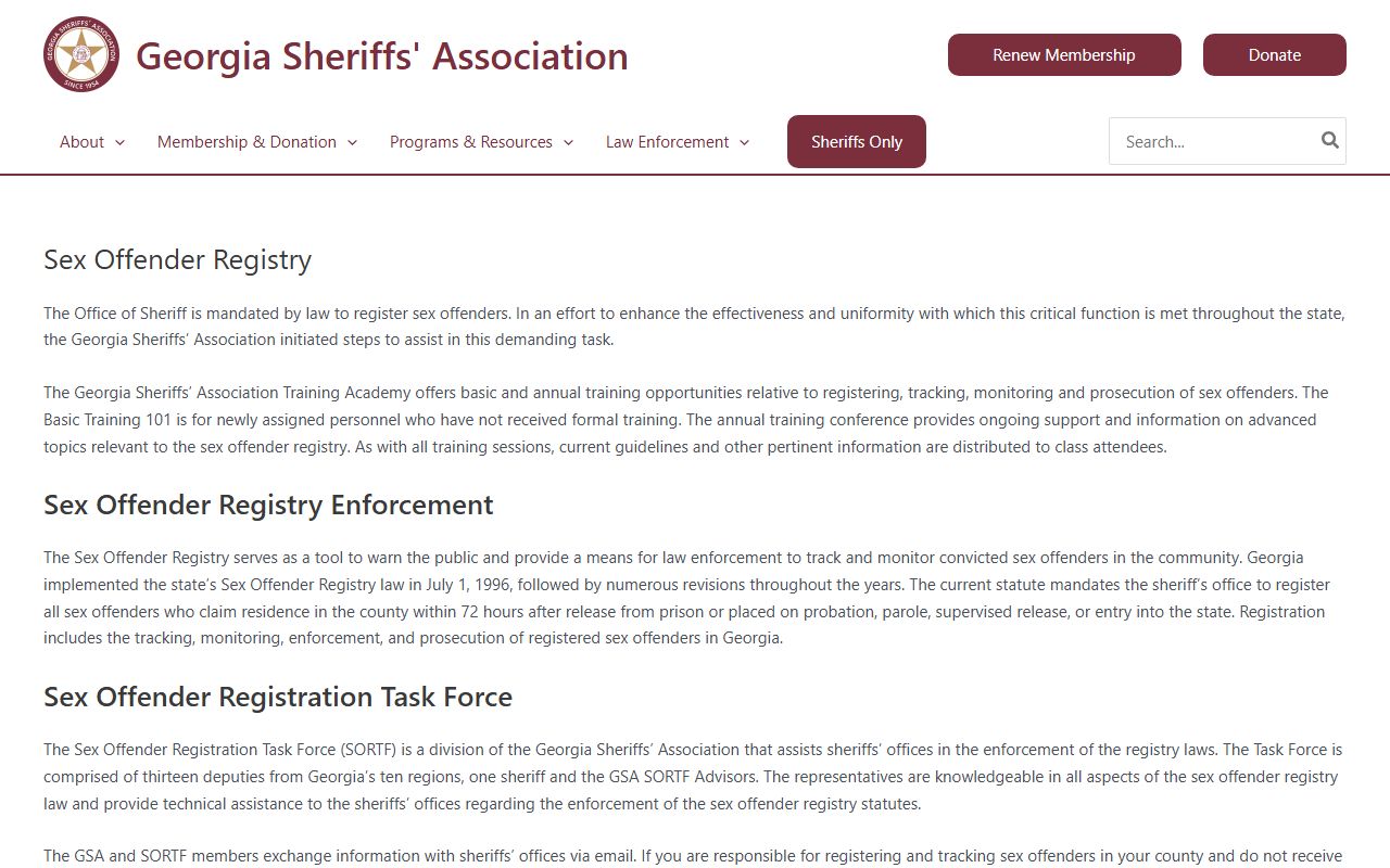 Georgia sex offenders source image for Georgia Sheriffs' SORT Page - Program Page